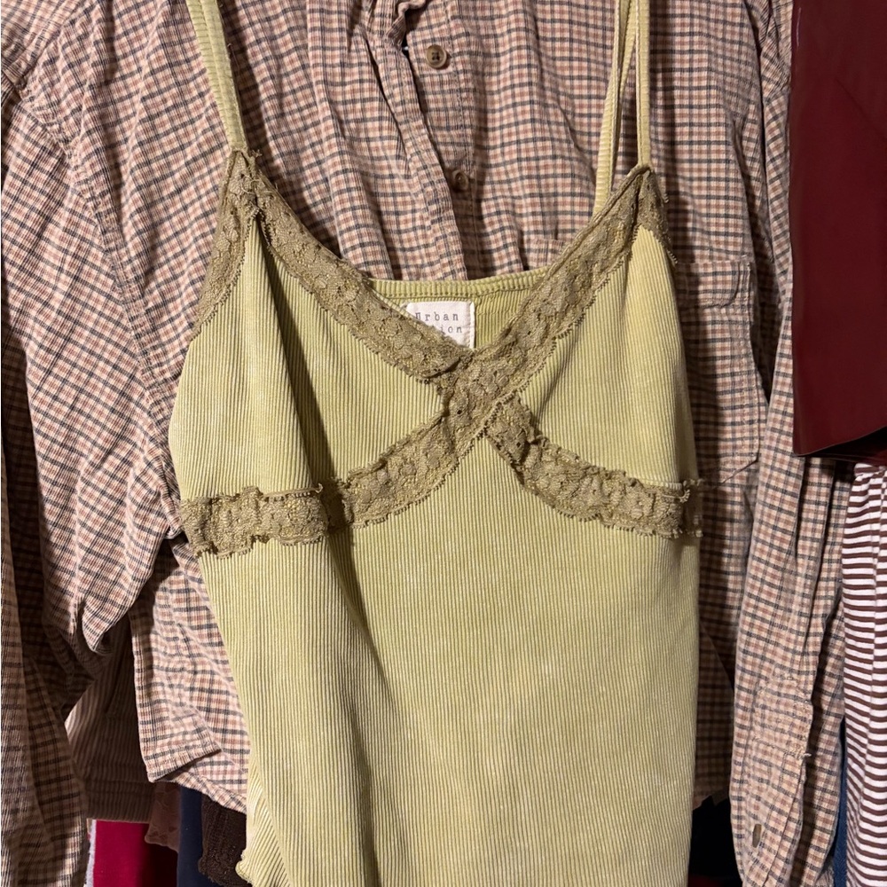 Urban Outfitters Lace-Trim Ribbed Camisole in Light Lime